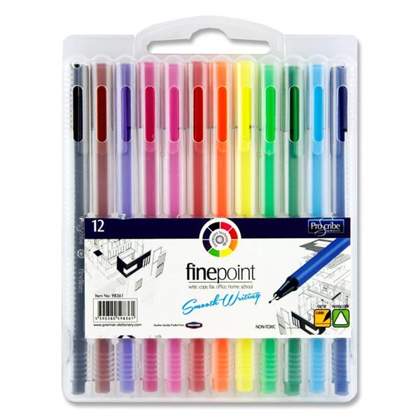 Pro:scribe Box 12 0.4mm Finepoint Triangular Felt Tip Pens