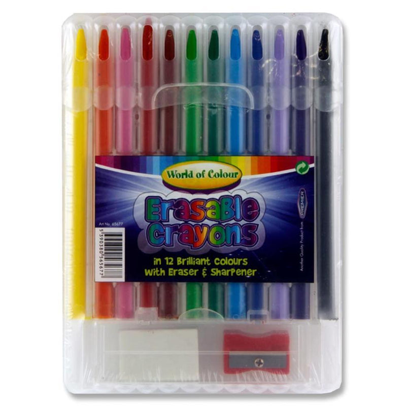 World of Colour Box 12 Erasable Crayons With Eraser & Sharpener