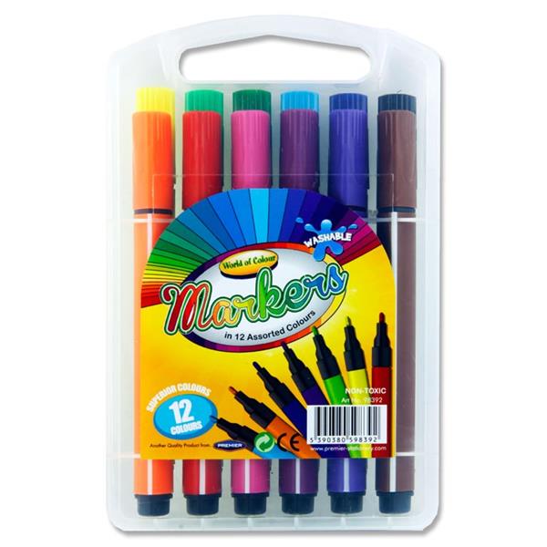 World of Colour Box of 12 Washable Markers In Carry Case