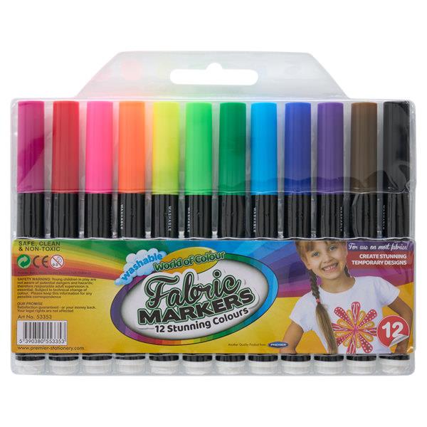 World of Colour Pack of 12 Washable Fabric Markers