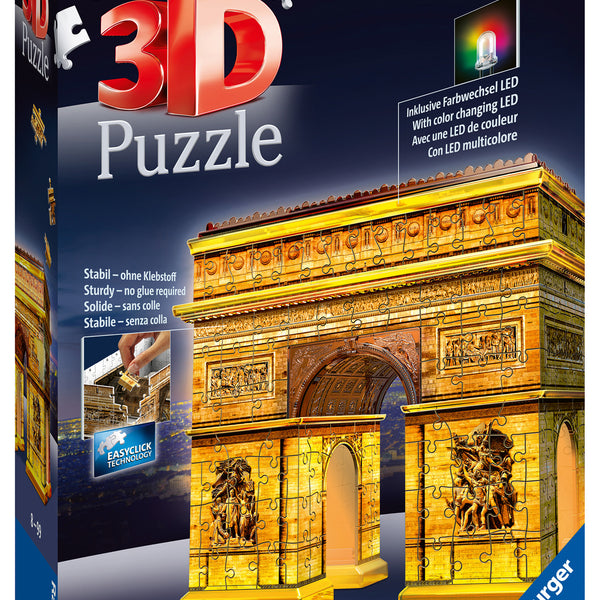 Ravensburger Arc De Triomphe Night Edition 216 piece 3D Jigsaw Puzzle with  LED lighting for Kids - 12522 - Toys At Foys